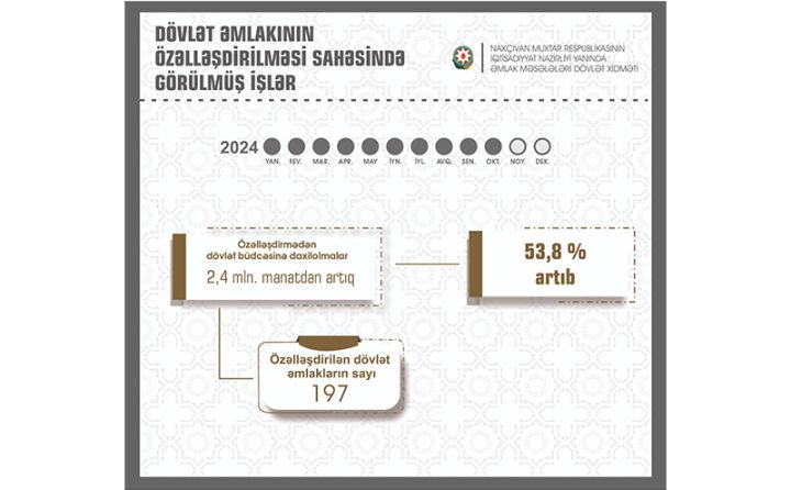 Naxçıvanın dövlət əmlakının özəlləşdirilməsindən əldə olunan gəliri 53,8 faiz artıb