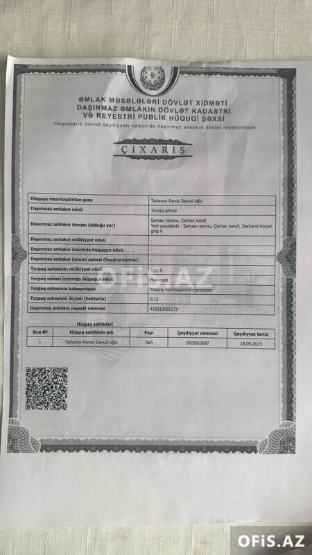 Torpaq Satılır , Şamaxı, Kupçalı torpaq sahibinden, 12 sot Torpaq Satılır , Şamaxı, Kupçalı torpaq sahibinden, 12 sot